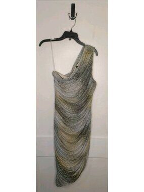 NWT Size Medium Express Mesh Printed One Shoulder Asymmetrical Midi Dress